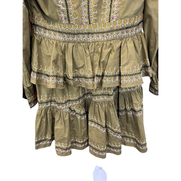 Ulla Johnson Olive Anais Embroidered Ruffle Mini Dress Size 6 Cotton Boho Chic - Picture 10 of 16
